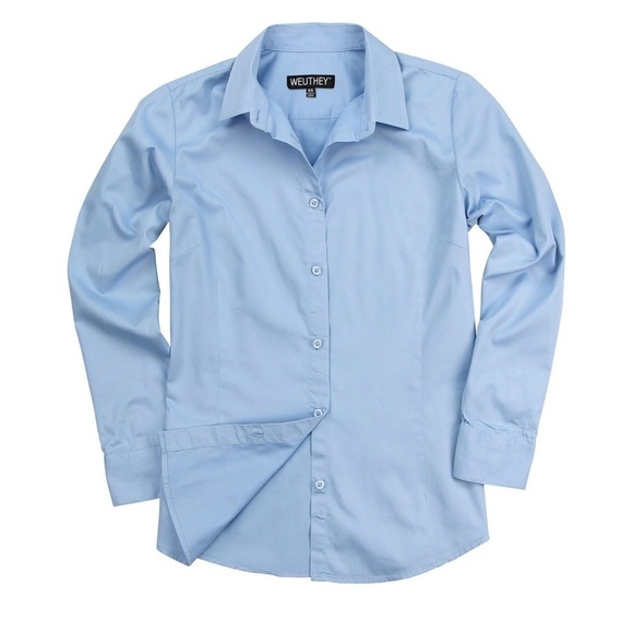 WEUTHEY Women's size small button down casual dress shirt light blue NWT - Picture 1 of 3
